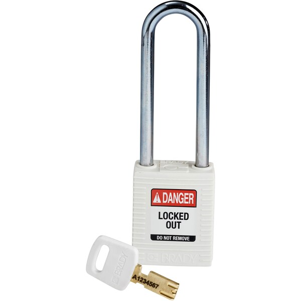Brady Safekey Lockout Padlock Nylon White 3.0" Steel S - NYL-WHT-76ST-KD