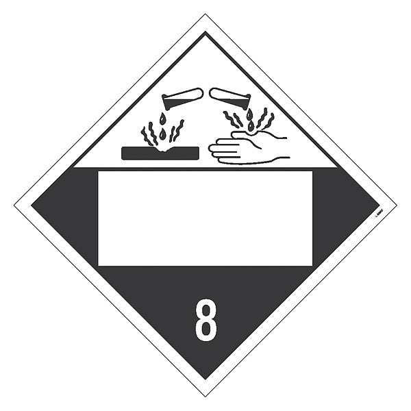 Nmc Corrosive 8 Graphic Dot, Placard Sign, Pressure Sensitive Vinyl, 10-3/4 in Width, 10-3/4 in Height - DL12BTB