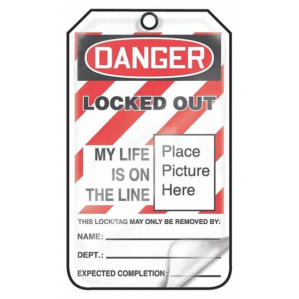 Accuform Lockout Tag, Danger, Plastic, 3 1/4 in Width, 5 3/4 in Height, Write On Surface: Yes , 25 PK - MLT609LPP