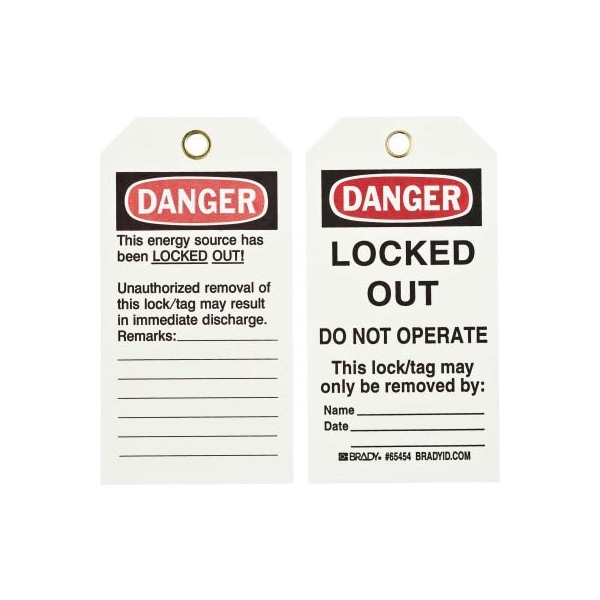 Brady Brady 65454 Lockout Tag- Danger Locked Out Do Not Operate, 2 Sided, Cardstock, 25/Pack - 65454