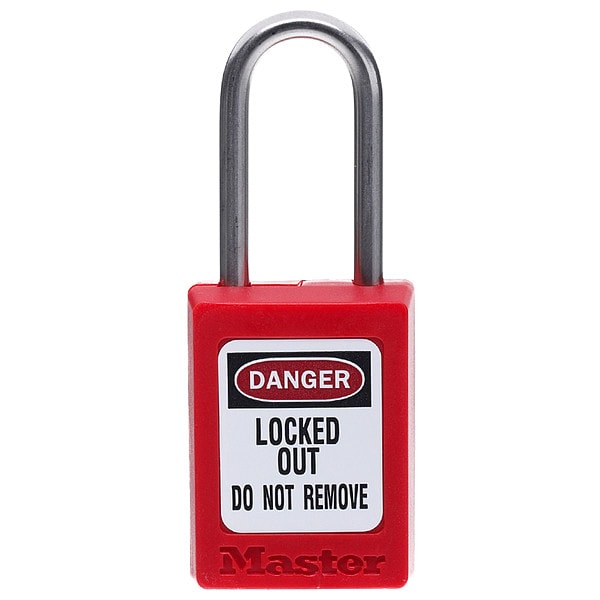 Master Lock Zenex Thermoplastic Padlock, 1-3/8 in Wide, 1-1/2 in H, Stainless Steel Shackle, Key Retaining, Red - S31RED
