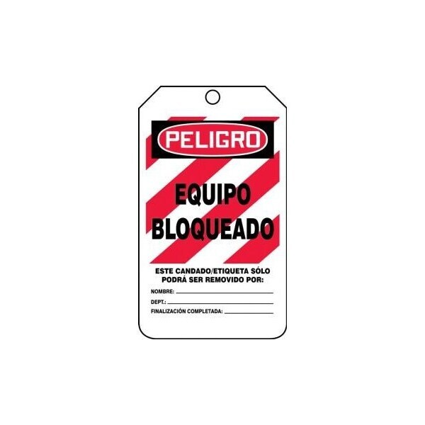 Accuform Spanish Safety Tags, DANGER EQUIPMENT LOCKED OUT, 5.75in x 3.25in, HS-Laminate, 25PK - SHMLT410LTP