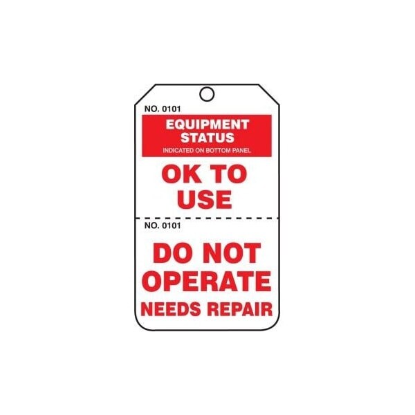 Accuform Safety Tags, EQUIPMENT STATUS OK TO USE/DO NOT OPERATE NEEDS REPAIR, Perforated, 5.75x3.25in, 25PK - TPP204CTP