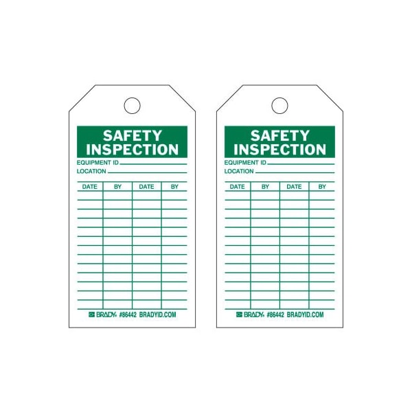 Brady Brady 86442 Safety Inspecton Tag, 2 Sided, 10/Pkg, HD Polyester Encapsulated, 3"W x 5-3/4"H - 86442