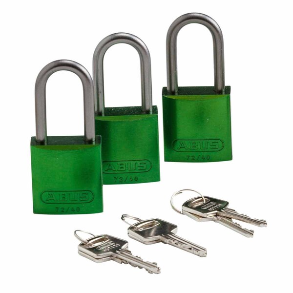 Brady Standard Safety Aluminum Padlocks 1.5 in Aluminum Shackle KA Green 3PK - 105881