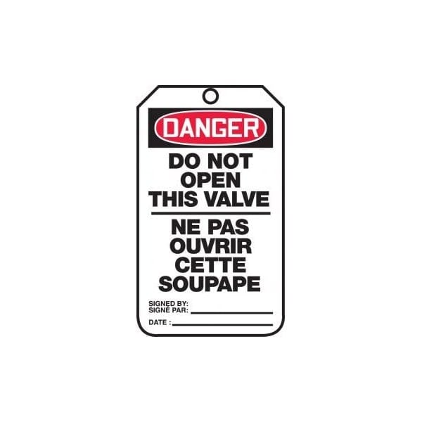 Accuform French Bilingual Safety Tags, DANGER DO NOT OPEN THIS VALVE, 5.75in x 3.25in, RP-Plastic, 5PK - TCF137PTM