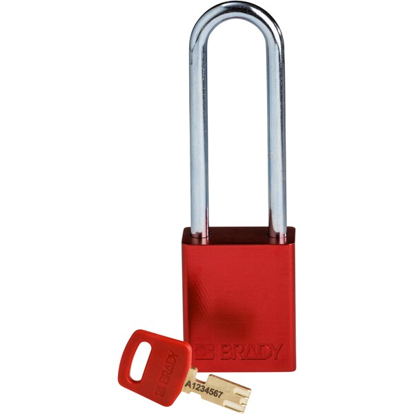 Brady Safekey Lockout Padlock Aluminum Red 3.0" Steel - ALU-RED-76ST-KD