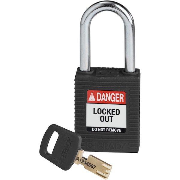 Brady Safekey Lockout Padlock Nylon Black 1.5" Steel S - NYL-BLK-38ST-KD