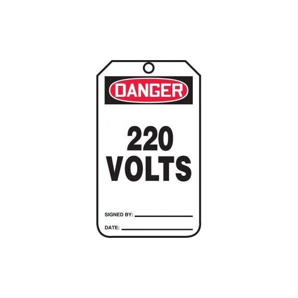 Accuform Safety Tags, DANGER 220 VOLTS, 5.75in x 3.25in, RP-Plastic, 5PK - MDT193PTM