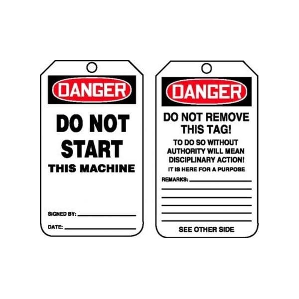 Accuform Safety Tags, DANGER DO NOT START THIS MACHINE, 5.75in x 3.25in, RP-Plastic, 5PK - MDT124PTM