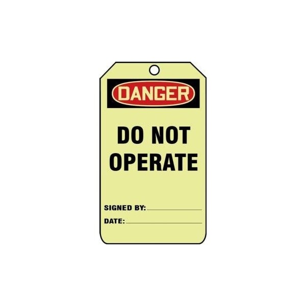 Accuform Safety Tags, DANGER DO NOT OPERATE, 5inx 3in, Glow Plastic, 10PK - TAW118