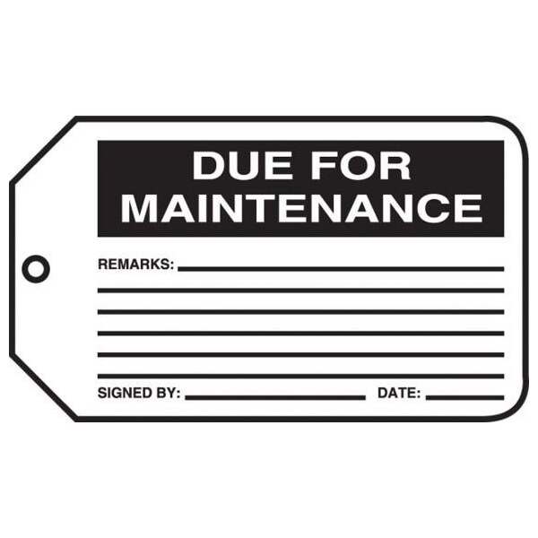 Accuform Safety Tags, DUE FOR MAINTENANCE, 5.75in x 3.25in, RP-Plastic, 5PK - MMT317PTM
