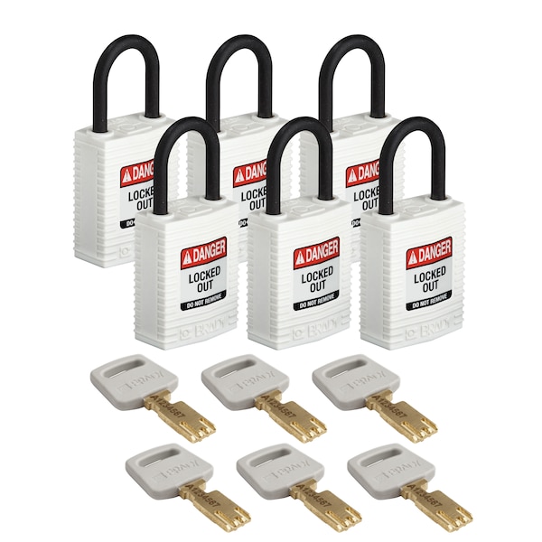 Brady Safekey Lockout Padlock Nylon Wht 1.0" Plas - CPT-WHT-25PL-KD6PK