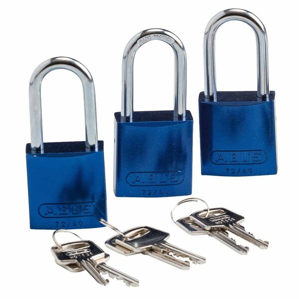 Brady Standard Key Retaining Aluminum Padlocks 1.5 in Aluminum Shackle KA Blue 3PK - 105903