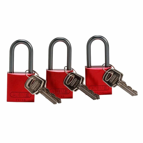 Brady Standard Key Retaining Aluminum Padlocks 1.5 in Aluminum Shackle KA Red 3PK - 105902