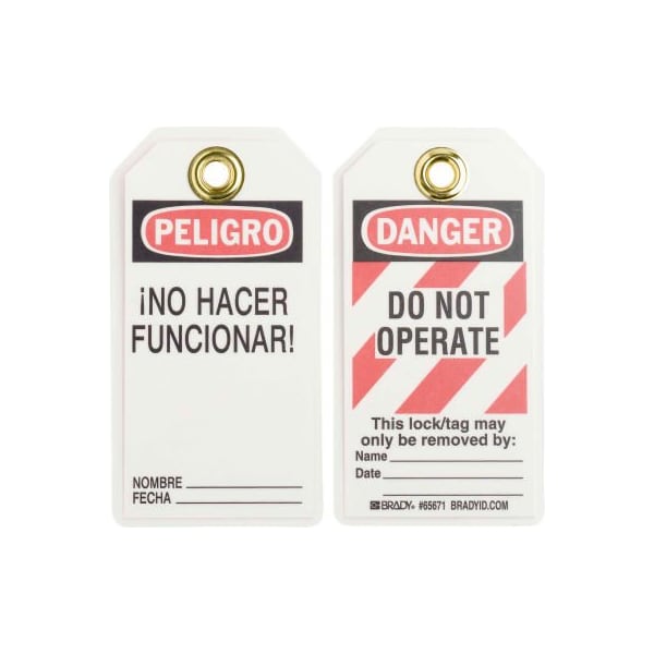 Brady Brady 65671 Danger Do Not Operate Tag, Bilingual Engligh/Spanish, HD Polyester, 25/Pack - 65671