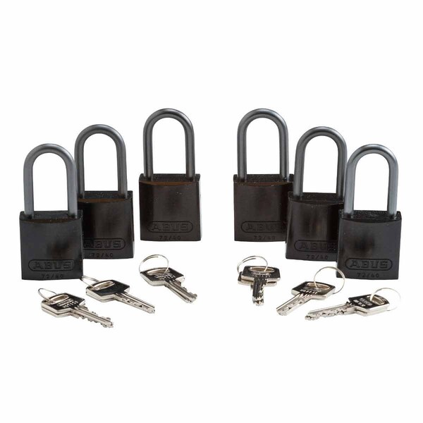 Brady Standard Safety Lockout Aluminum Padlock 1.5 in Aluminum Shackle KA Black 6PK - 123438