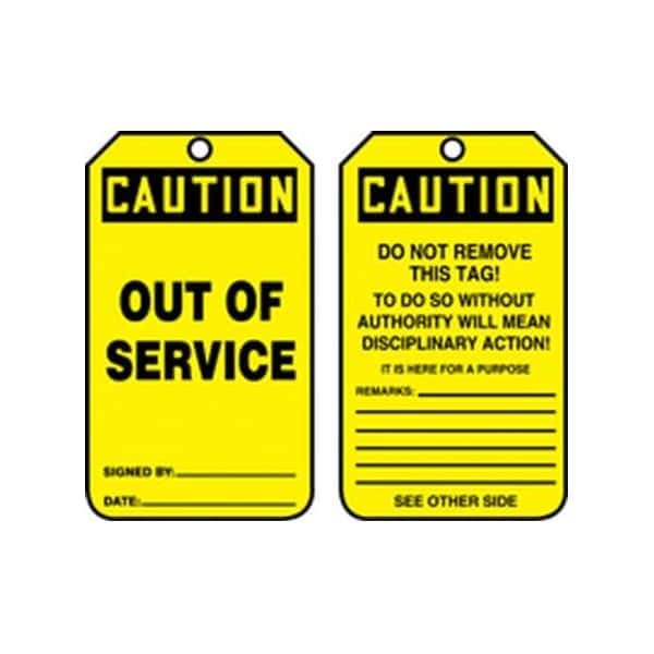 Accuform Safety Tags, CAUTION OUT OF SERVICE, 5.75in x 3.25in, PF-Cardstock, 25PK - MDT641CTP