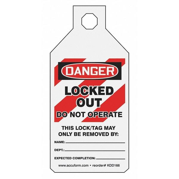 Accuform Circuit Breaker Lockout Tag, Danger, Cardstock, 2 1/8 in Width, 20 1/2 in Height, , 25 PK - KDD166