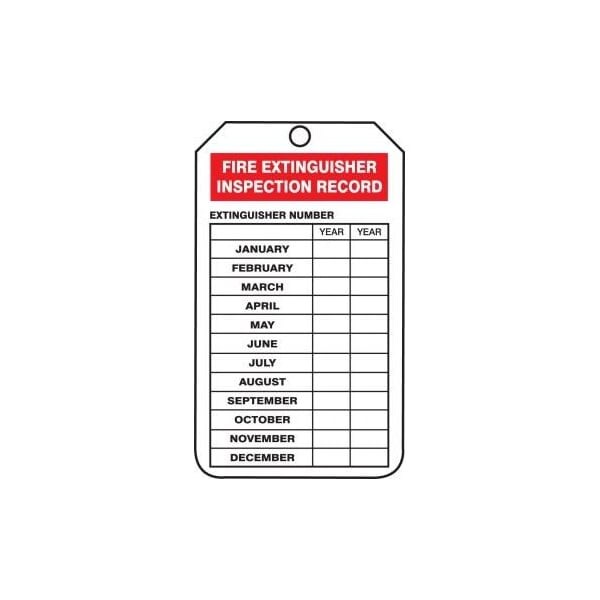 Accuform Mini Safety Tags, FIRE EXTINGUISHER INSPECTION RECORD, 4.25in x 2.125in, PF-Cardstock, 25PK - TRM101CTP