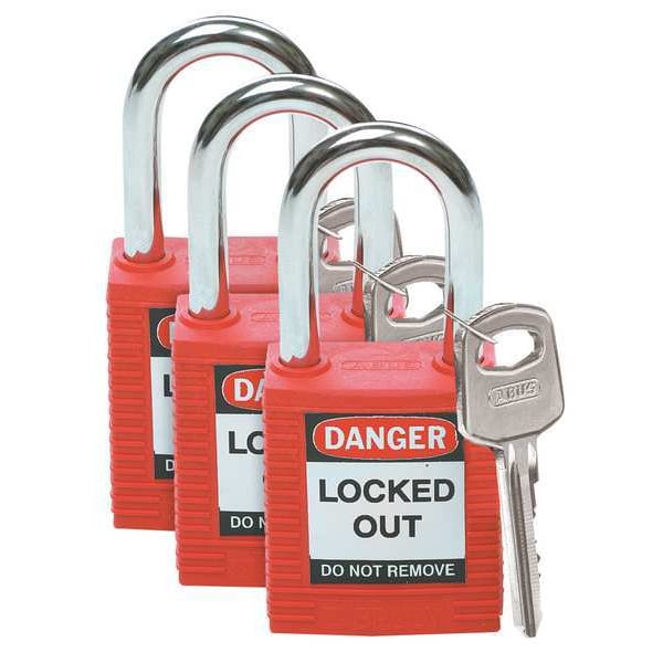 Brady Lockout Padlock, KA, Red, 1-3/4"H, PK3, Number of Keys: 1 - 105886