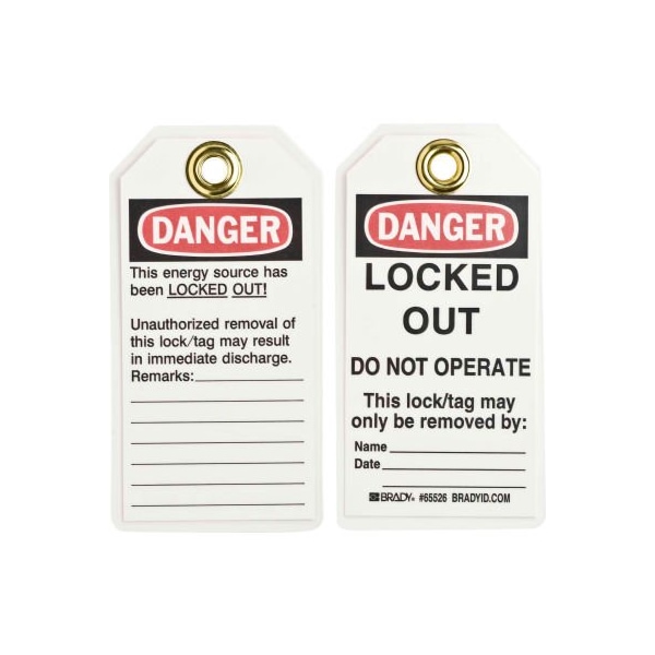 Brady Brady Lockout Tag- Danger Locked Out Do Not Operate, Heavy Duty Polyester, 25/Pack - 65526