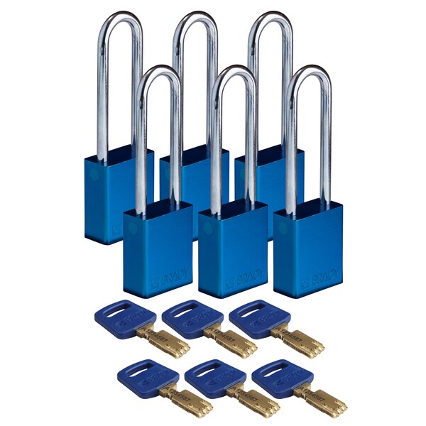 Brady Safekey Lockout Padlock Aluminum Blu 3.0" S - ALU-BLU-76ST-KD6PK
