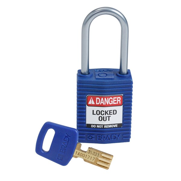 Brady Compact SafeKey Key Retaining Nylon Padlock 1.5 in Aluminum Shackle KD Blue 1PK - CPT-BLU-38AL-KD
