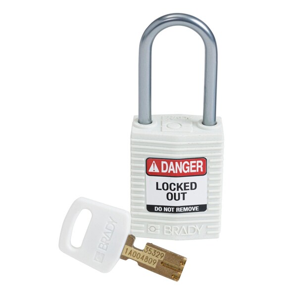 Brady Compact SafeKey Key Retaining Nylon Padlock 1.5 in Aluminum Shackle KD White 1PK - CPT-WHT-38AL-KD