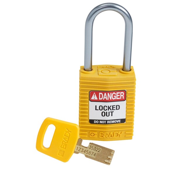Brady Compact SafeKey Key Retaining Nylon Padlock 1.5in Aluminum Shackle KD Yellow 1PK - CPT-YLW-38AL-KD