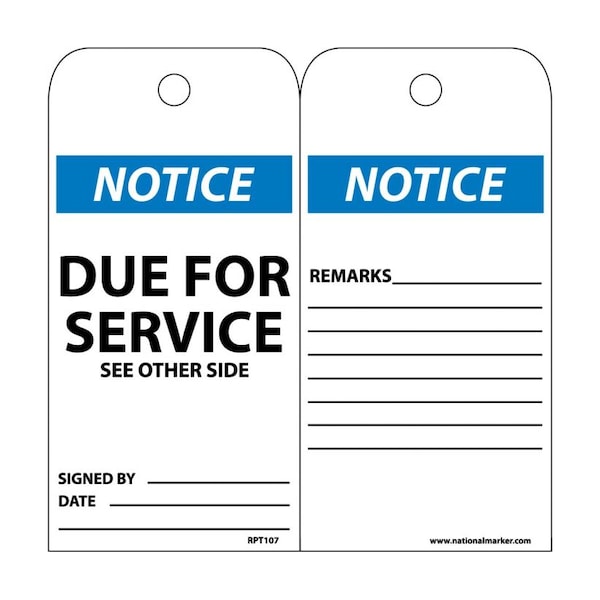 Nmc Notice Due For Service See Other Side Tag, Pk25 - RPT107