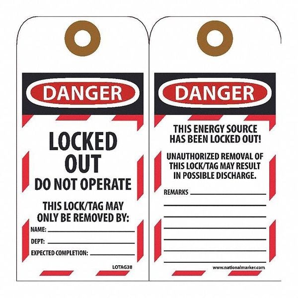 Nmc Danger Locked Out Do Not Operate This Tag, Pk25 - LOTAG38-25
