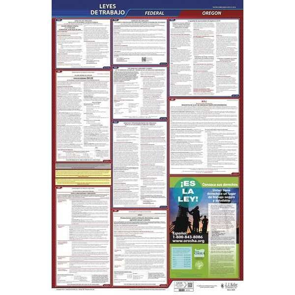 Jj Keller Labor Law Poster, Fed/STA, OR, SP, 26inH, 1yr - 400-OR-1