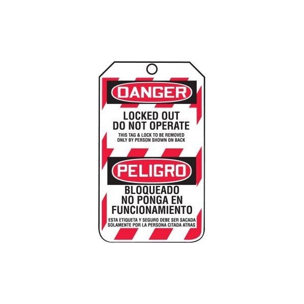 Accuform Safety Tags, DANGER LOCKED OUT DO NOT OPERATE Bilingual Spanish, 5.75inx3.25in, HS-Laminate, 25PK - TSP103LTP