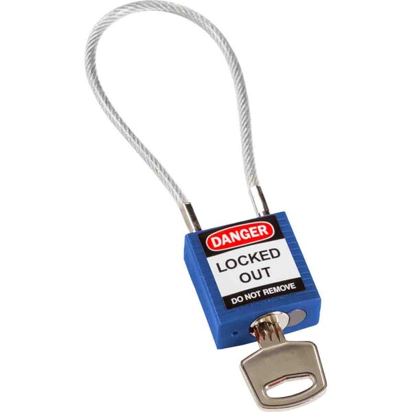Brady Compact Nylon Padlock 4.2 in Steel Shackle KD Blue with 7.87 in Cable - 146122