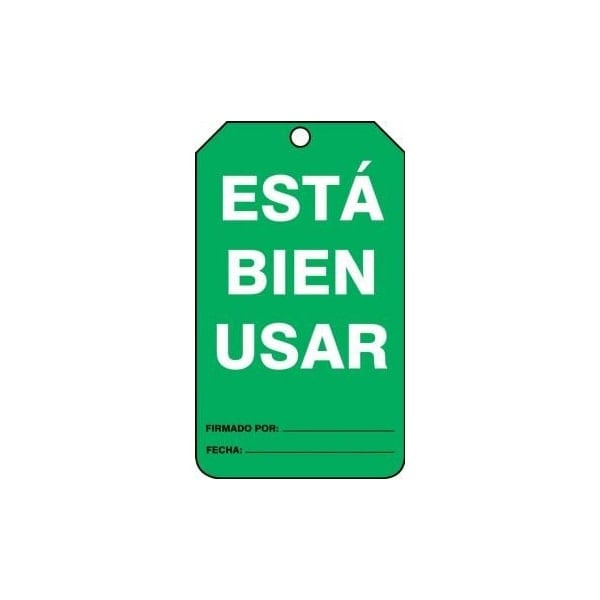 Accuform Spanish Safety Tags, EQUIPMENT STATUS OK TO USE, 5.75in x 3.25in, RP-Plastic, 25PK - SHMGT217PTP