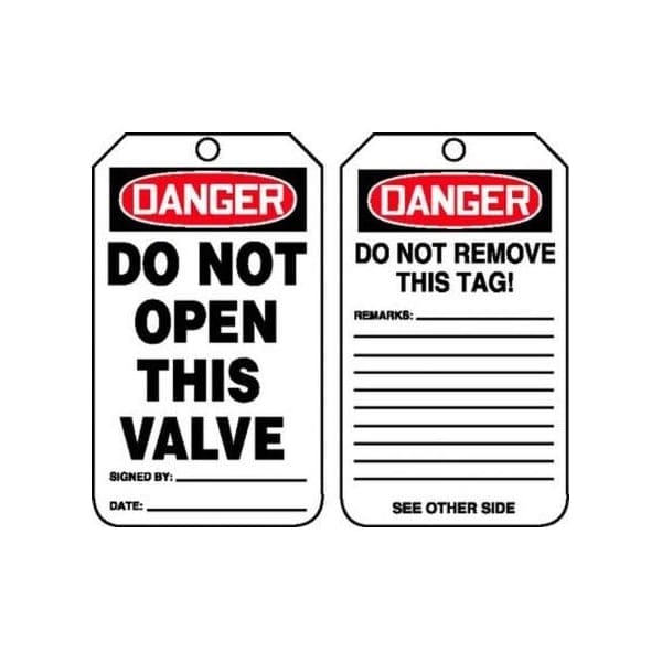Accuform Safety Tags, DANGER DO NOT OPEN THIS VALVE, 5.75in x 3.25in, RP-Plastic, 5PK - MDT188PTM