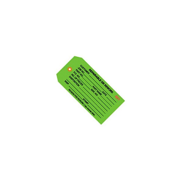 The Packaging Wholesalers Inspection Tags, "Repairable Or Rework", #5, 4-3/4"L x 2-3/8"W, Green, 1000/Pack - G20041
