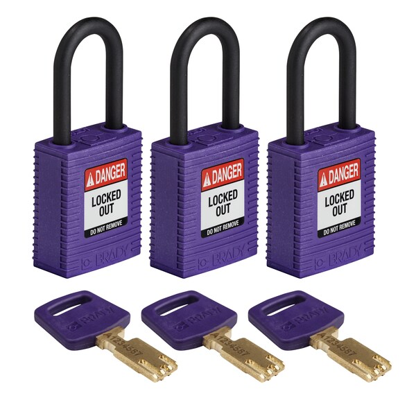 Brady Safekey Lockout Padlock Nylon Purple 1.5" P - NYL-PRP-38PL-KA3PK