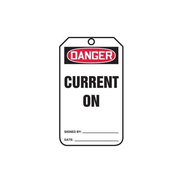 Accuform Safety Tags, DANGER CURRENT ON, 5.75in x 3.25in, RP-Plastic, 5PK - MDT233PTM