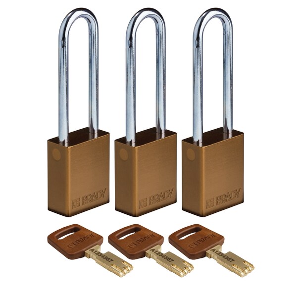Brady Safekey Lockout Padlock Aluminum Brown 3.0" - ALU-BRN-76ST-KA3PK