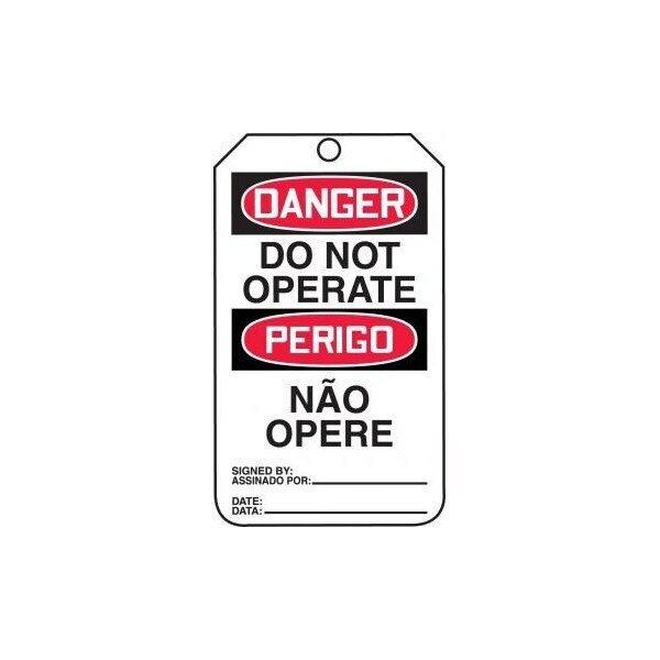Accuform Safety Tags, DANGER DO NOT OPERATE BILINGUAL PORTUGUESE, 5.75in x 3.25in, PF-Cardstock, 25PK - TMP185CTP