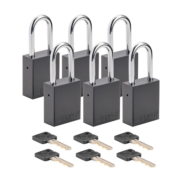 Brady Velocity Lockout Padlocks Aluminum 1.5in Shackle Clearance KA Black 6PK - SDAL-BLK-38ST-KA6