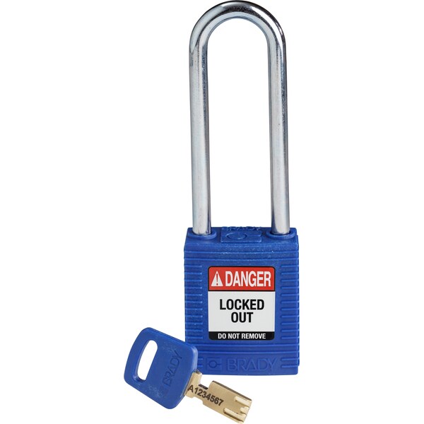 Brady Safekey Lockout Padlock Nylon Blue 3.0" Steel Sh - NYL-BLU-76ST-KD