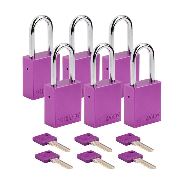 Brady Velocity Lockout Padlocks Aluminum 1.5in Shackle Clearance KA Purple 6PK - SDAL-PRP-38ST-KA6