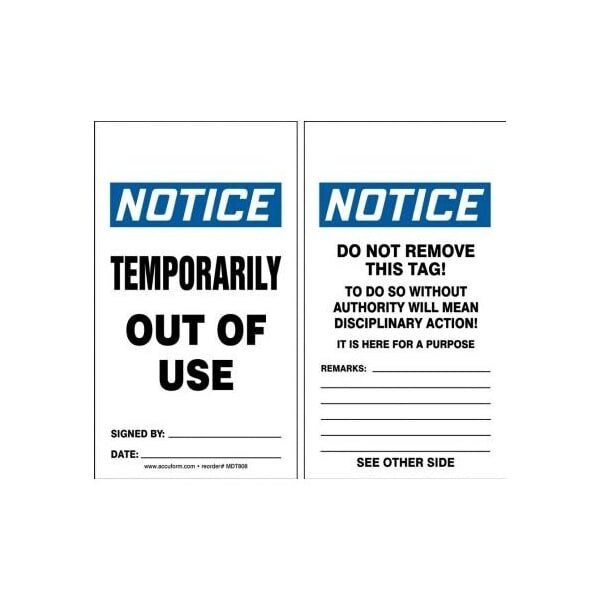 Accuform PF-Cardstock, 3-1/4 in Width, 1/4 in Height, , 5 PK - MDT808PTM