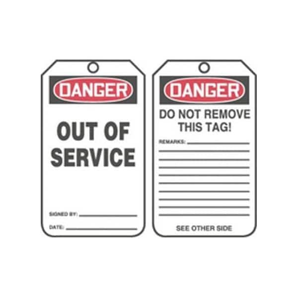 Accuform Safety Tags, DANGER OUT OF SERVICE, 8.5inx 3.875in, RP-Plastic, 25PK - MDT288PTP