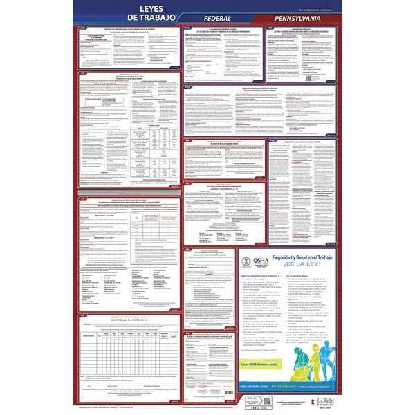 Jj Keller Labor Law Poster, Fed/STA, PA, SP, 26inH, 1yr - 400-PA-1