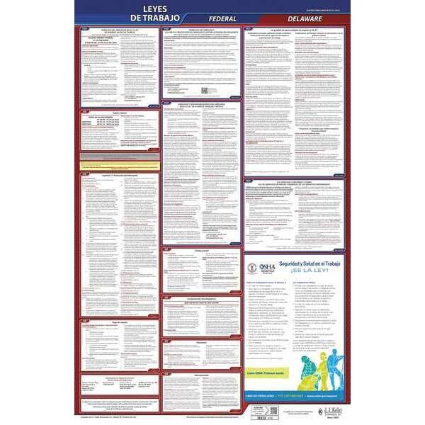 Jj Keller Labor Law Poster, Fed/STA, DE, SP, 26inH, 1yr - 400-DE-1