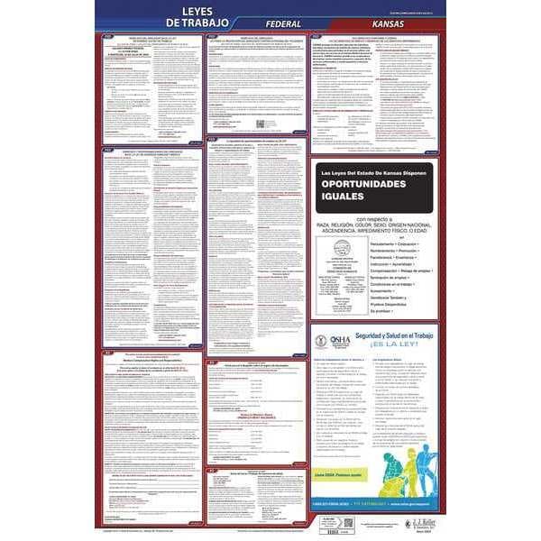 Jj Keller Labor Law Poster, Fed/STA, KS, SP, 26inH, 3yr - 400-KS-3